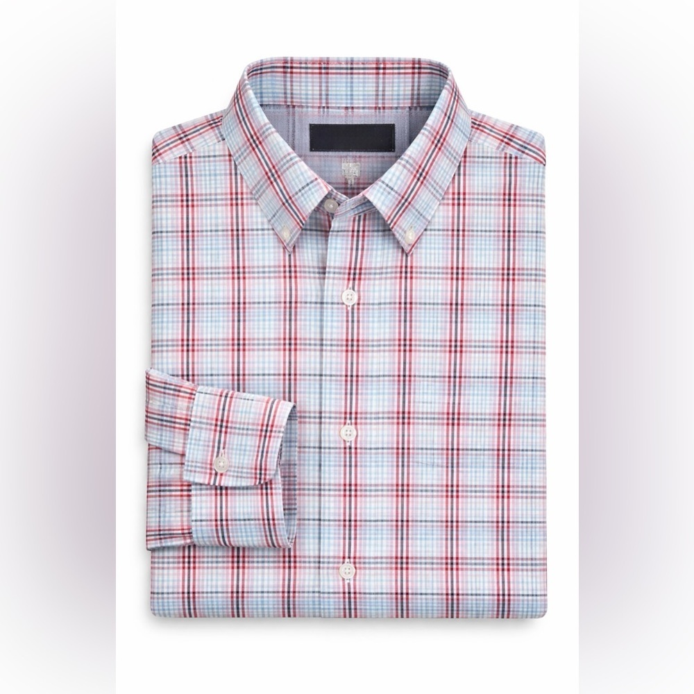MIX&NY XXL Button-Down Plaid Stretch Shirt Red Blue White